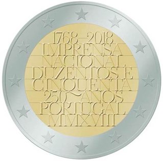 2 Euromunt van Portugal uit 2018 met het motief 250 jaar Imprensa Nacional